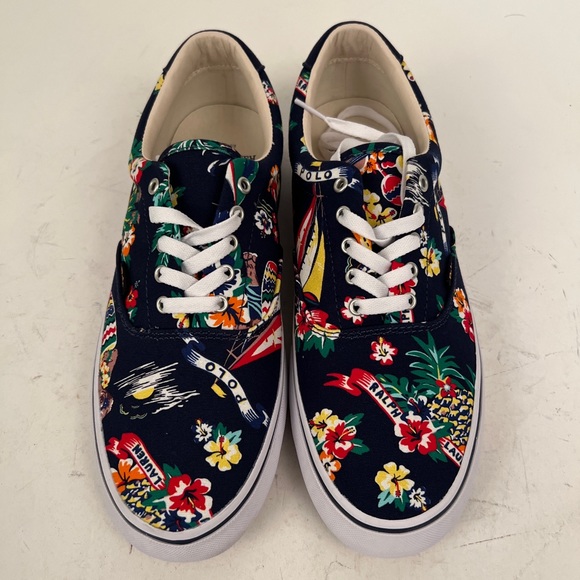 NIB Polo Ralph Lauren Blue Floral Thornton Canvas Casual Sneakers, 10D - Picture 4 of 10